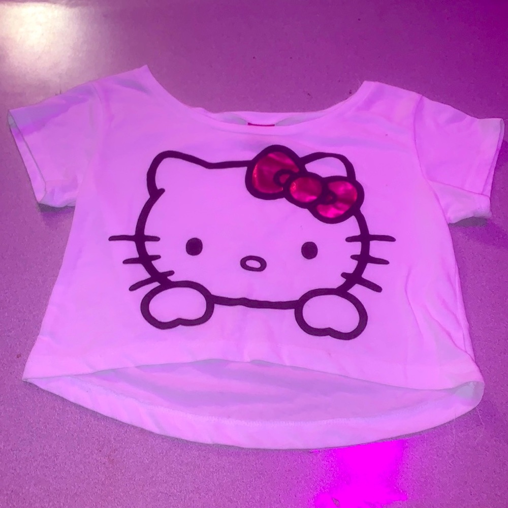 Hello kitty by Sanrio crop top mini tee chrome bow new